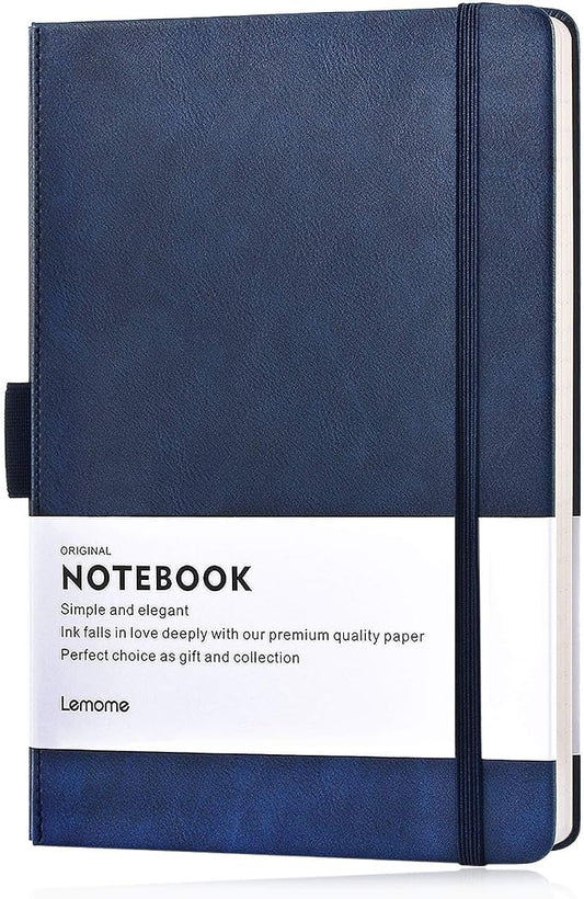 Lemome Thick Classic Notebook with Pen Loop - A5 College Ruled Hardcover Writing Notebook with Pocket + Page Dividers Gifts, Banded, Large, 180 Pages, 8.4 x 5.7 in
