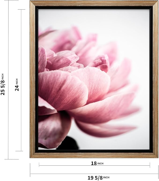 Monem Art Pink Peony Macro Photography Print - Minimalist Floral Art Poster - Wall Decor for Living Room, Bedroom or Office - 18x24 Silver Framed CANVAS Wall Art by Mareike Bohmer