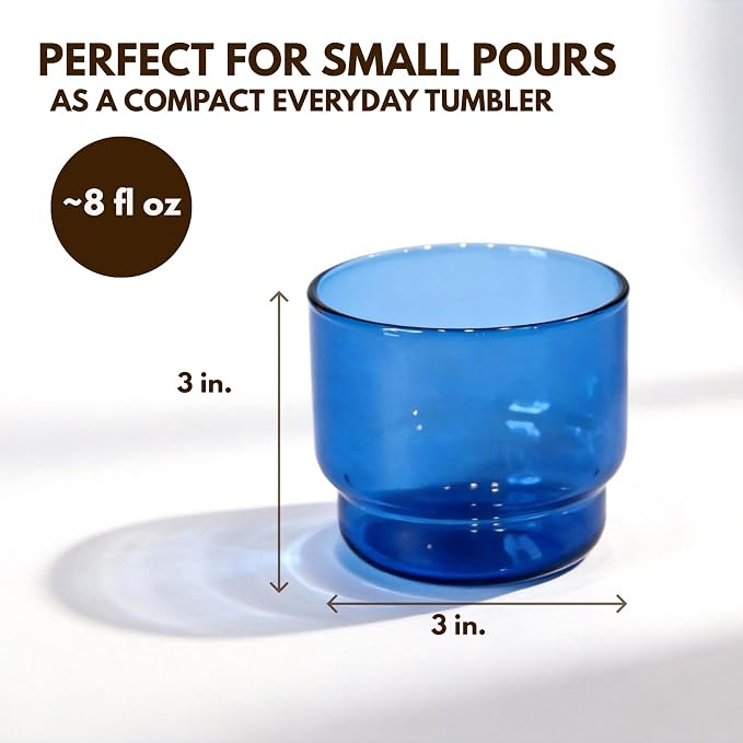 Bodega Glasses Set, Stackable Short Glasses 4-piece | Built-in Color Borosilicate Glass Dishwasher Safe