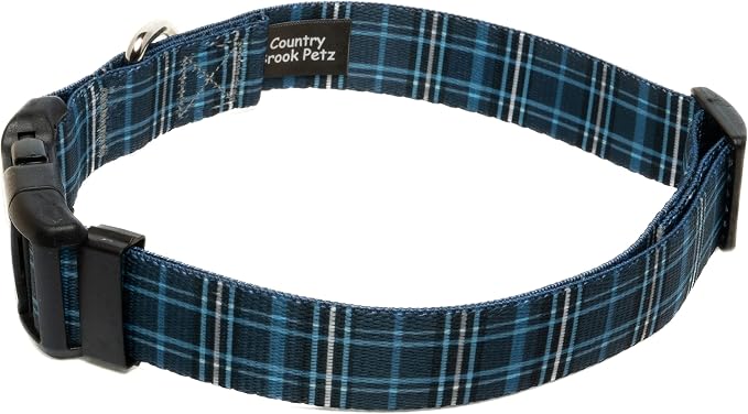 Country Brook Petz - Navy Plaid Everyday Dog Collar and Leash - Plaid and Argyle Collection Featuring Charming Designs (1/2 Inch, 2XS)