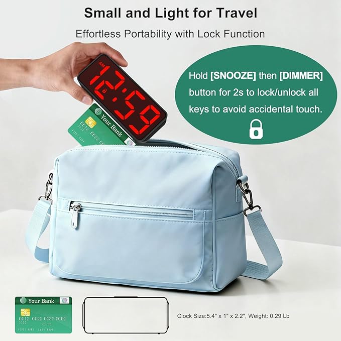 Peakeep Small Mini Battery Powered Digital Alarm Clocks for Bedrooms Bedside, Cordless Tiny Travel Portable Desk Clock, Large Numbers Auto Dimmable, LED Display 4 Dimmers, 5 Alarm Volumes