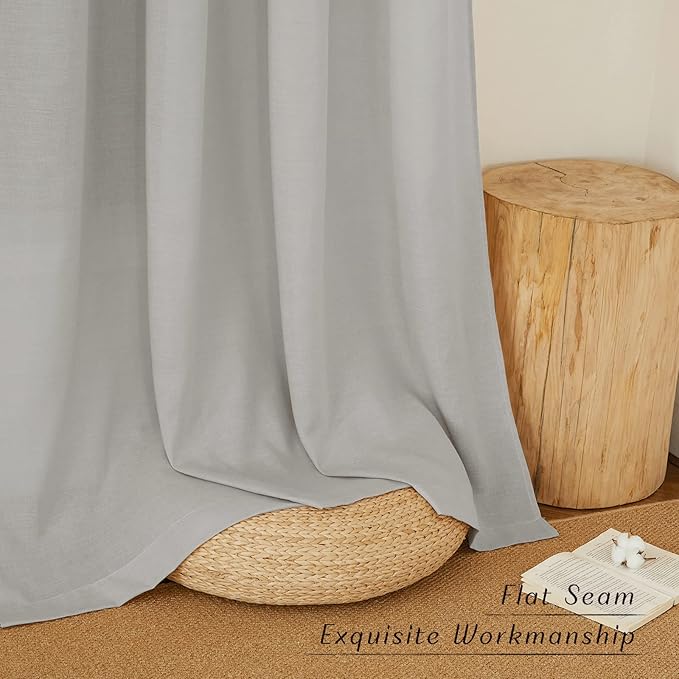 NICETOWN Linen Gray Curtains for Windows, Rod Pocket & Back Tab Thick Flax Semi Sheer Eclectic Drapes Privacy Assured with Light Filtering for Kids Room/Living Room, W55 x L84, 2 Pieces