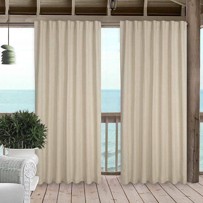 Natural Linen Tab Top Curtains 50x63 inch Set of 2 Panels - Long Flax Drapes for Living Room & Bedroom, Farmhouse Window Curtains, Rustic Linen Drapes for Modern Farmhouse & Boho Style Decor