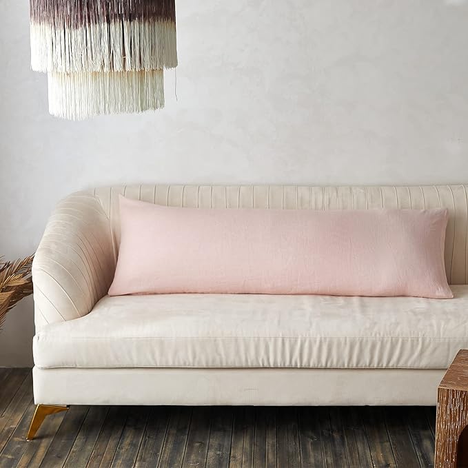 Simple&Opulence Body Pillow Cover 20" x 54",100% Pure Linen, Ultra Soft and Breathable, Body Pillowcase with Envelope Closure for Adults (Dusty Pink)
