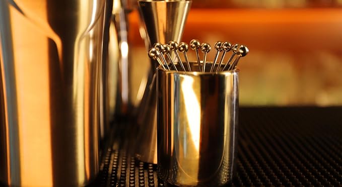 Lexenic Metal Cocktail Picks 12Pack+Holder Kit,Premium 304 Stainless Steel Reusable Appetizer Skewers Set for Sandwiches, BBQ Snacks, Cocktails. (4.3 inch)