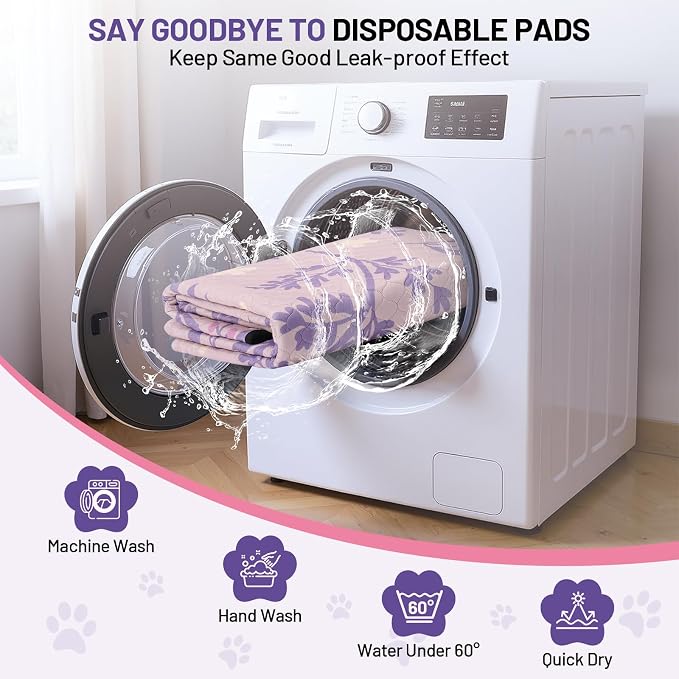 Washable Dog Pee Pads - Absorbent Reusable Puppy Training Pads, Waterproof Leak - Proof & Non - Slip for Crate Whelping Potty Training 24x36 (Pack of 2)