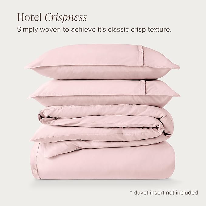 Bare Home 100% Organic Cotton Queen Duvet Cover Set - Crisp Percale Weave - Lightweight & Breathable - Cooling Duvet Cover Set (Queen, Dusty Pink)