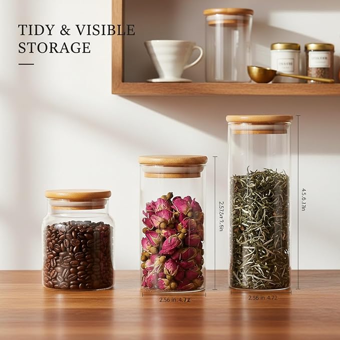 Borosilicate Glass Storage Jar with Bamboo Lid, Airtight Dry Food Canister for Kitchen Pantry & Countertop Organization