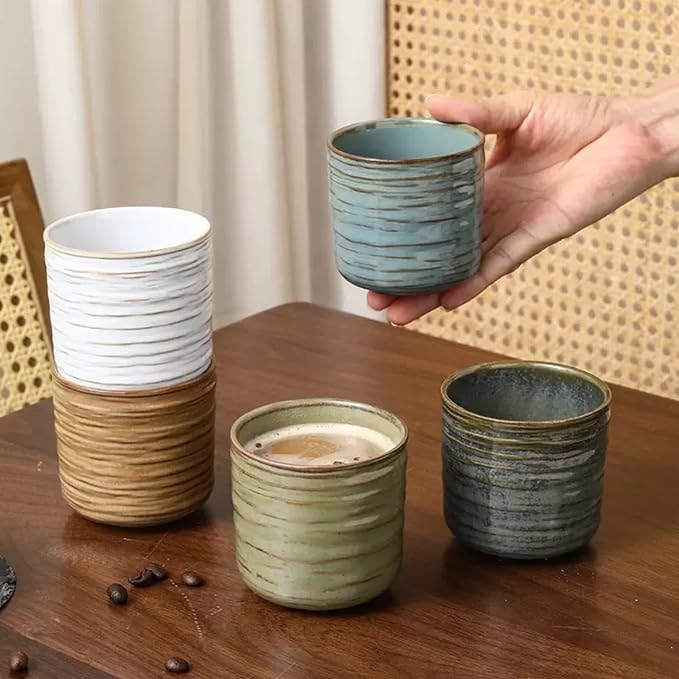 Vintage Ceramic Mug, Japanese Tea Cup 6oz Cup No Handle Drinking Cup for Espresso, Cortado, Matcha, Green Tea, Microwave and Dishwasher Safe, Kiln Transformation Cup (Vintage Bronze)