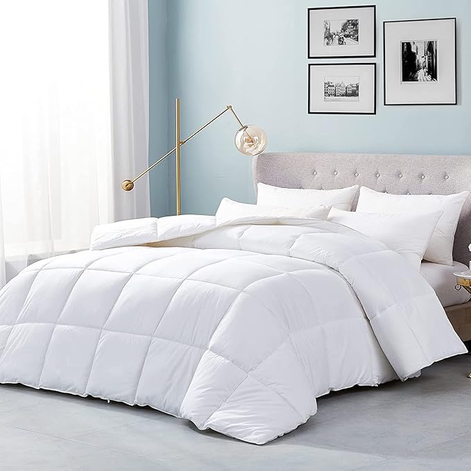 Luxurious Oversize California King Size Hard-to-FIND 75 Oz Fill Weight Goose Down Alternative Comforter, 600 Thread Count 100% Egyptian Cotton Cover, 700 Fill Power, Solid White Color