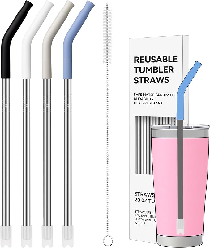 20 oz Straight Metal Straws with Silicone Tip for 20 oz Tumbler | Stainless Steel Reusable Drinking Metal Straw for YETI, STANLEY, US Acrylio, BJPKPK, Simple Modern and so on