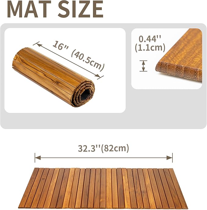 Utoplike Teak Wood Kitchen Mat with Non-Slip Rubber Backing, Roll-Up Wooden Floor Mats for Standing at Sink, Stove, or Counter, Easy Clean for Entryway or Laundry Room