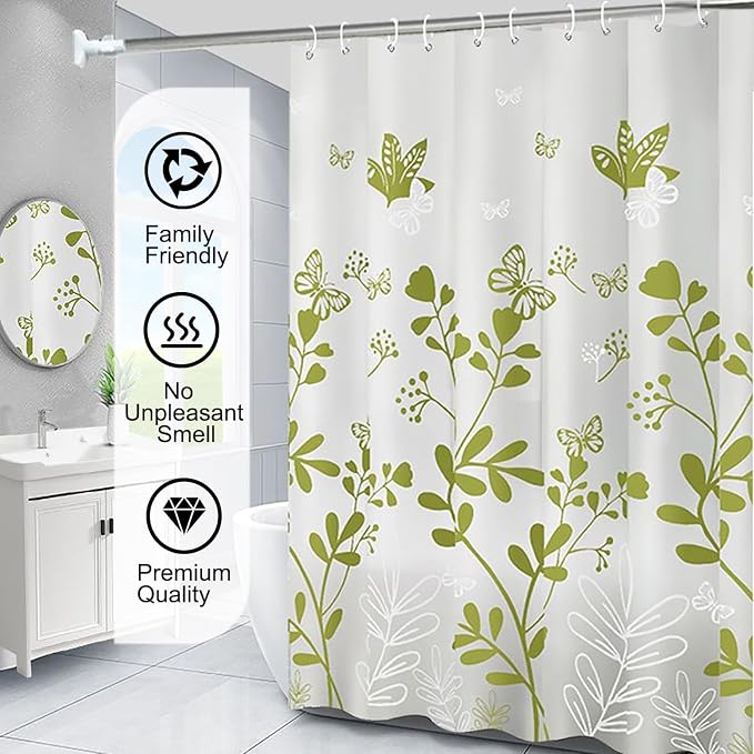 TIKABC Shower Curtain Liner, 4G PEVA Shower Liner, Plastic Waterproof Shower Curtains, with Grommet Holes and 3 Magnetic Weights(Butterfly)