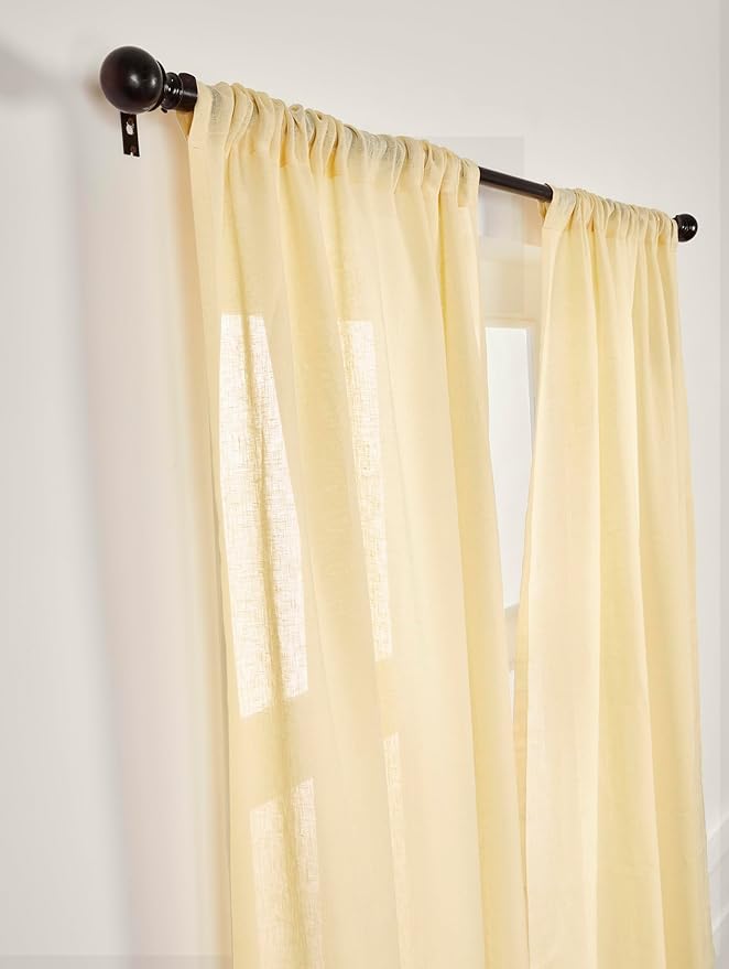 Solino Home European Flax Linen Sheer Curtain 108 Inches Long, 100% Pure Linen Beige 52 x 108 Inch Long Light Filtering Rod Pocket Window Curtains Panel for Living Room, Bedroom - 1 Panel