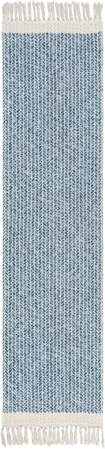 Lahome Belle Boho Kitchen Runner Rug, 2'6''x8 Runners for Hallways Lightweight Bathroom Rug Woven Cotton Throw Mat with Tassels, Farmhouse Blue Runner Rugs Non Shedding Rugs for Laundry Room Rv Decor