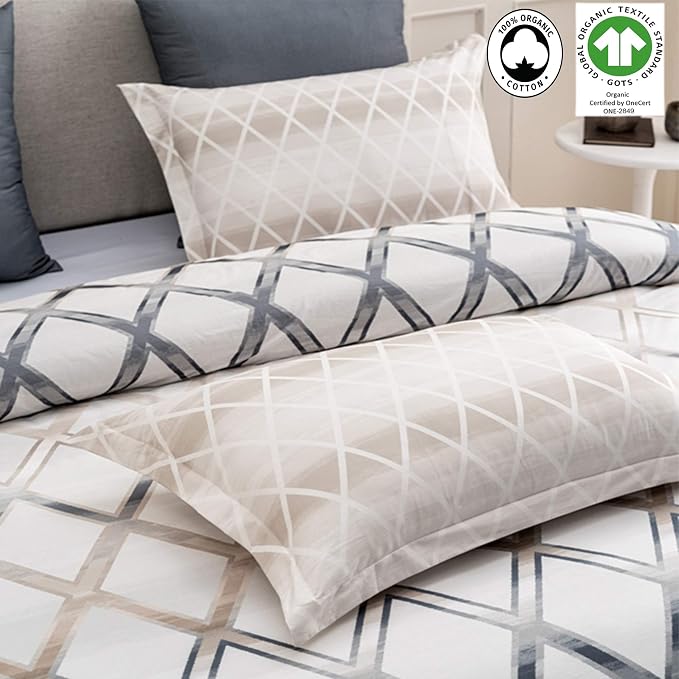 A1HC Geomania Reversible Print Organic Cotton Pillowcase (Set of 2) | GOTS Certified Organic Cotton Pillowcase | Wrinkle Resistant| Long Staple Cotton| 21" x 30"