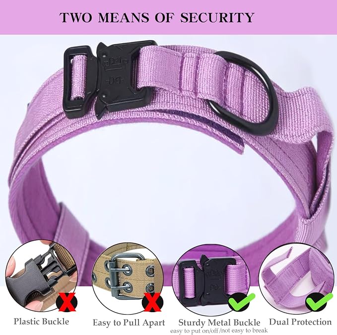 Tactical Dog Collar Adjustable Military Nylon Dog Collar with Control Handle and Heavy Duty Metal Buckle for Medium and Large Dogs (Purple,XXL)