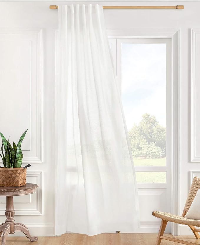 ATLINIA 100% Linen Sheer Curtain White Panel - 1 Panel Window Natural Linen Sheer for Bedroom Living Room Farmhouse Light Curtain Filtering Door Shades Privacy Rustic Boho Door Drape 84 inch