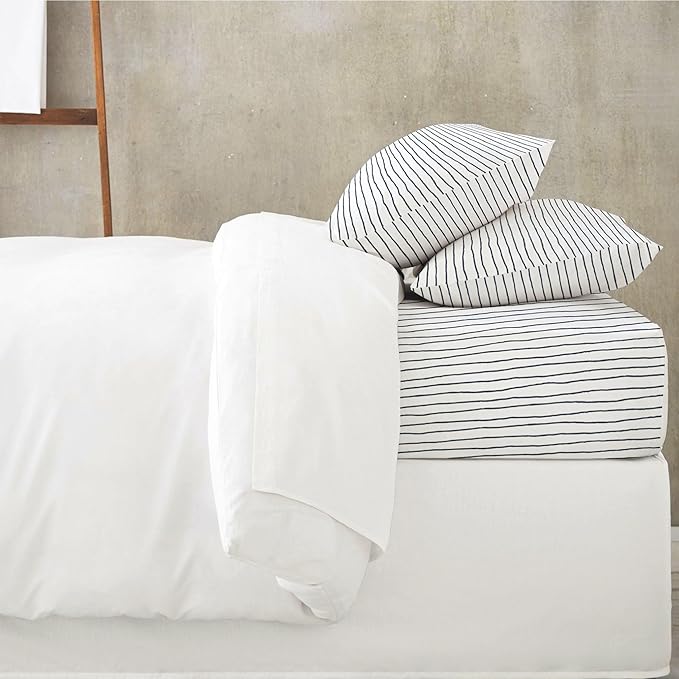 MakeMake Organics Organic Twin Fitted Sheet Set GOTS Certified Organic Cotton Fitted Sheet with 1 Pillowcase Ultra Soft Non Toxic Breathable Hypoallergenic (40"X76", Navy Stripes)