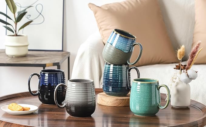Large Coffee Mugs, Extra Large Ceramic Coffee Mug, 23 oz Handmade Pottery Mug, Big Tea Cups with Handle for Office and Home, Dishwasher and Microwave Safe (Sky Blue)
