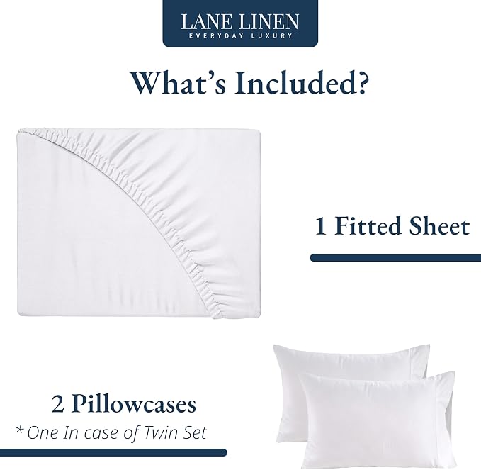 LANE LINEN Fitted Sheet King Size, 100% Organic Cotton, 3-Piece Set (1 Fitted Sheet,2 Pillowcases), Percale Weave, Ultra Soft, Breathable,Fits Mattress Upto 15" Deep - White (No Flat Sheet)