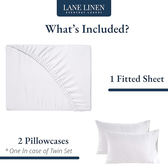 LANE LINEN 100% Organic Cotton Fitted Sheet Queen, 15" Deep Pocket Snug Fit Fully Elasticized Naturally Temperature Regulating Soft & Comfy Deep Pocket Queen - White (+Pillowcases)