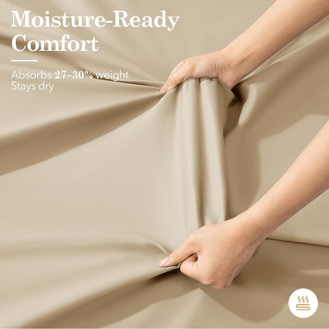SONORO KATE 100% Organic Cotton Sheets Set - 600 Thread Count, GOTS Certified Cotton Bed Sheets, Soft, Breathable & Silky Sateen Weave Sheets, 16" Deep Pockets - 4 PC (Beige,King)