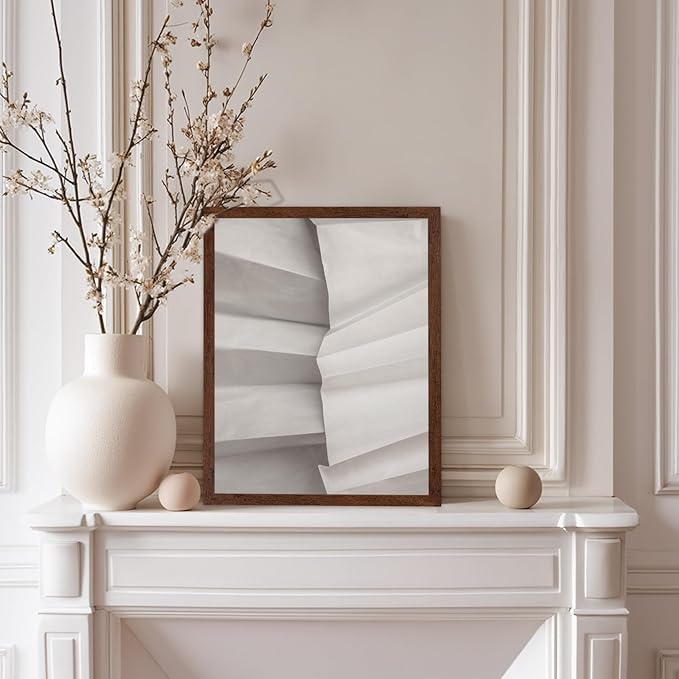 Monem Art Minimalist Folded Paper Texture Print - Neutral Abstract Modern Art Poster - Wall Decor for Living Room, Bedroom or Office - 8x10 Brown Framed Wall Art by Mareike Bohmer