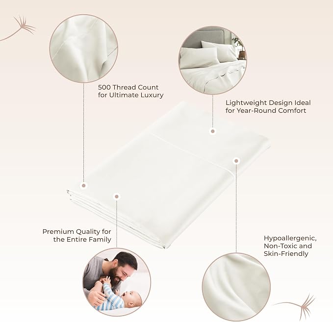Certified Organic Twin Flat Sheet Only - 100% Organic Cotton Top Sheet with Luxurious Soft and Breathable 500 Thread Count Sateen Weave Finish - GOTS & Fairtrade Certified (Natural, Twin)