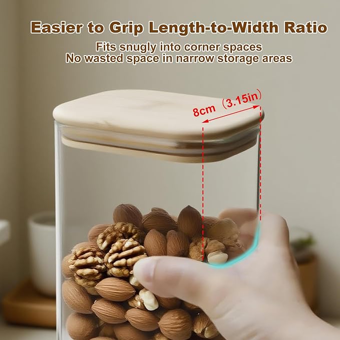 Glass Storage Jars with Bamboo Lids - Glass Food Containers with Lids - Pasta Storage Containers - Clear Kitchen Canisters for Tea,Coffee,Sugar,Flour,Cereal,Cookie