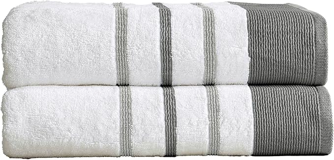 Great Bay Home Decorative Oversized Bath Sheet Set - Cotton 2 Pack 68x35 Extra Large Towels - Durable Towels for Bathroom Decor (Dark Grey/Light Grey)