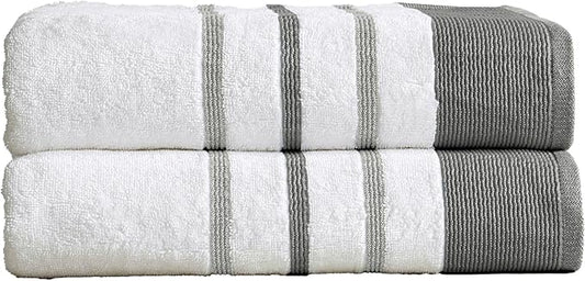 Great Bay Home Decorative Oversized Bath Sheet Set - Cotton 2 Pack 68x35 Extra Large Towels - Durable Towels for Bathroom Decor (Dark Grey/Light Grey)