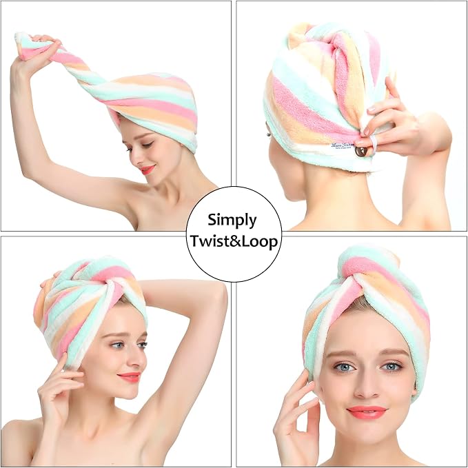 AuroTrends Microfiber Hair Towel 2Pack, Hair Towel Wrap for Women/Kids- Super Absorbent Soft Microfiber Towel for Hair, Hair Drying Towels for Long/Thick/Fine/Curly Hair (Set of 2, Rainbow) | Super Absorbent & Soft, Frizz-Free Drying, for Long/Thick/Fi...