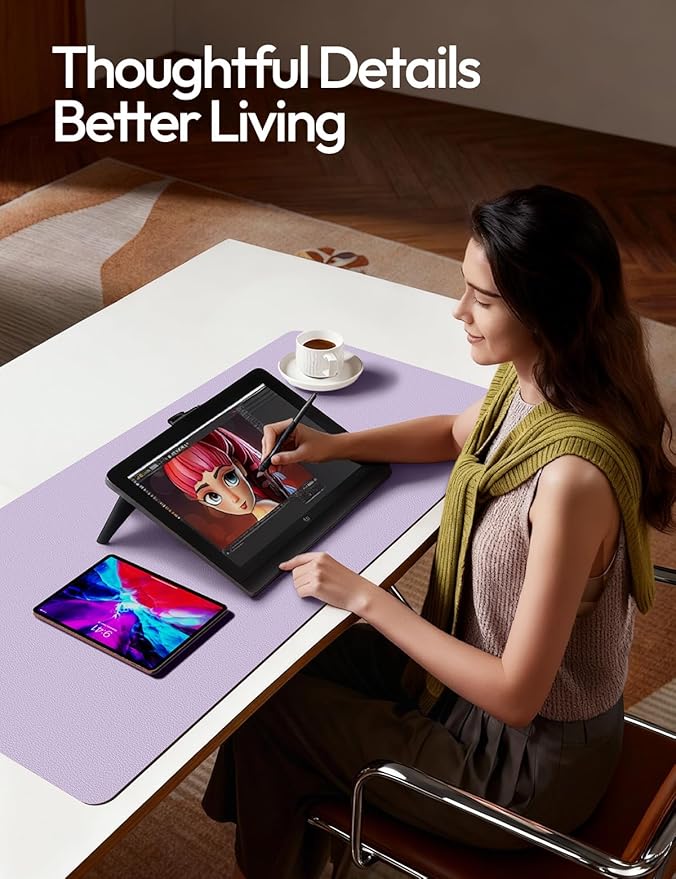 YSAGi Leather Desk Protector, Office Mat, Large Mouse Mat, Non-Slip PU Leather Blotter, Laptop Desk Mat, Waterproof Writing Pad for Office and Home(Light Purple, 40" x 24")