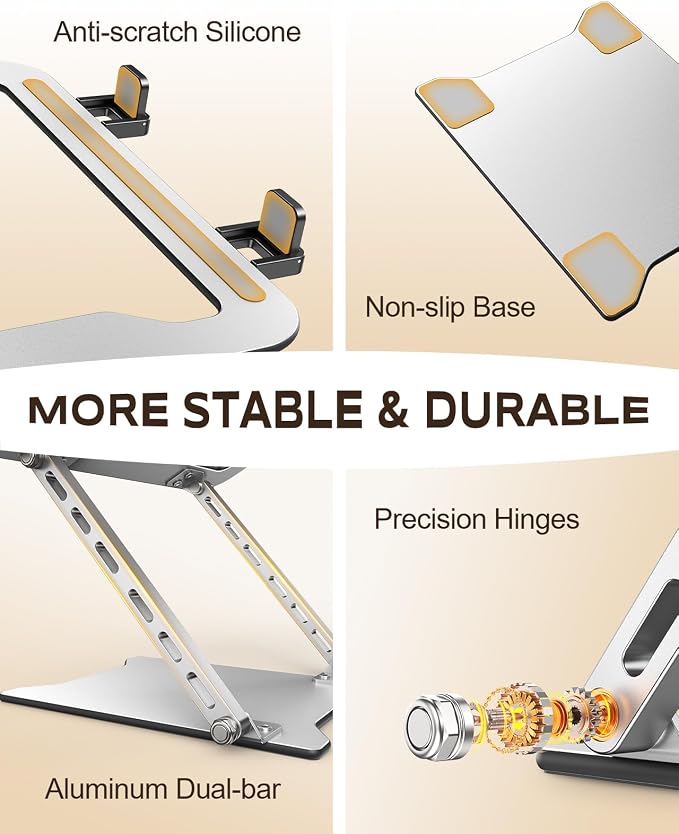 RIWUCT 2026 Ultra-Slim Portable & Height Adjustable Laptop Stand for Desk | Dual-Bar Support Laptop Riser Holder, Ventilated Computer Printer Stand, Compatible with MacBook/Dell/HP(10-15.6")