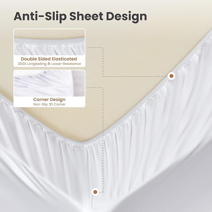 Sophia & William 1000 Thread Count Egyptian Cotton Sheets King Size, 100 Percent Cotton Sheets Sateen Weave, 16" Deep Pockets, All-Season 4 Piece Silky Sheet - White