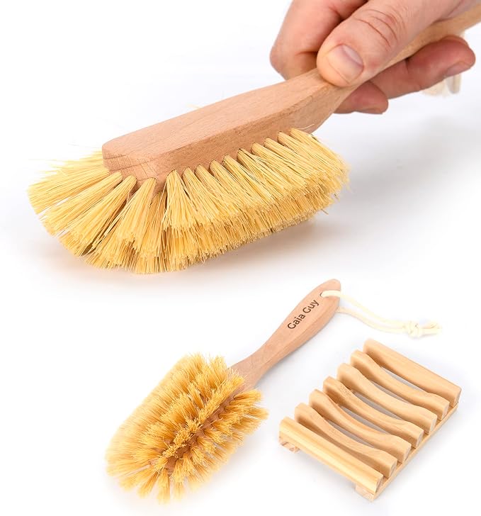 Gaia Guy Plastic-Free Dish Brush Set | 19-Piece Zero Waste Kitchen Cleaning Kit with Bamboo & Beech Wood Brushes, Cellulose Sponges, Natural Loofahs & Soap Holders | Eco Friendly Dishwashing Set
