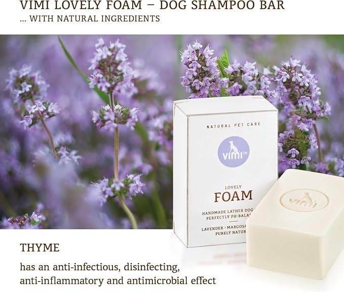 animaux vimi – Lovely Foam Dog Shampoo for Sensitive Skin - Handmade Lather Dog Soap for Extra Shine - Relief for Dry, Itchy Skin - Purely Natural & Certified Organic Ingredients - Lavender - 3.53 oz