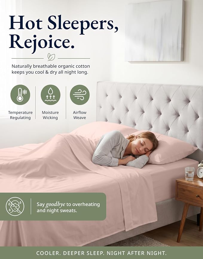 LANE LINEN 100% Organic Cotton Full Fitted Sheet & Pillowcases (No Flat Sheet) - Soft & Breathable Percale Weave Set - Hotel Quality Crispness - 15'' Deep Pocket - GOTS Certified - Sepia Rose