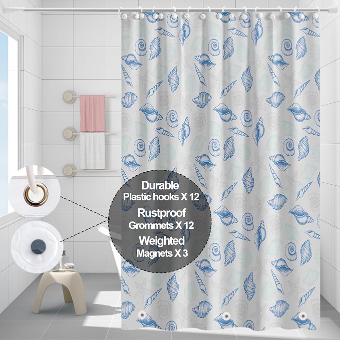 Plastic Shower Liner - Premium PEVA 4G Shower Curtain Liner with Rustproof Grommets and 3 Weighted Magnets, Waterproof Shower Curtain for Bathroom… (Whelk, 72”*72”)
