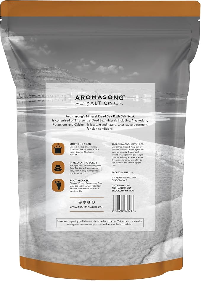 Aromasong Raw Dead Sea Bath Salt - Minimally Cleaned, Contains More Dead Sea Minerals Including Dead Sea Mud - 100% Pure & Natural Dead Sea Salts for Soaking 19 LB - Bulk Resealable Pack