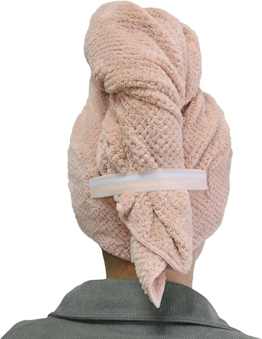 Chloven jumbo large Microfiber Hair Towel Wrap for Women,Anti Frizz Hair Drying Towel with Elastic Strap,Super Absorbent,Ultra-Soft Extra Large Hair Wrap Towels,Fast Drying Hair Turbans for Thick Hair