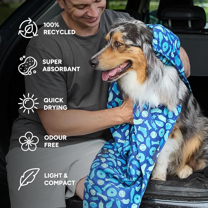 Dock & Bay Pet Towel - Super Absorbent & Quick Drying Dog Towels with Bag - 100% Recycled - A Dogs Dinner, Large (120x70cm, 47x27)