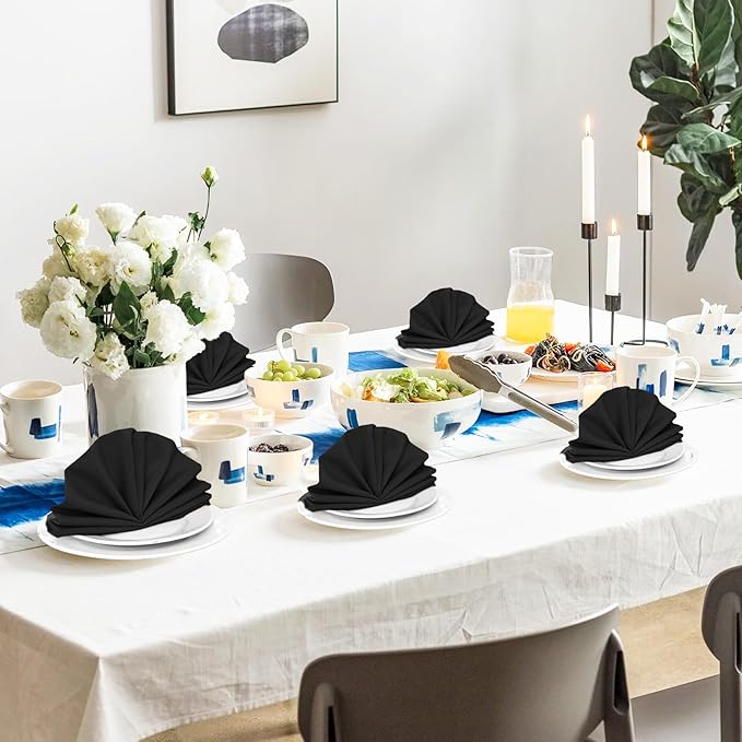 SuperO Set of 80 Cloth Napkins 17 x 17 Inch, Polyester Solid Washable Dinner Napkins with Hemmed Edges,Great for Restaurant, Wedding and Party(Black)