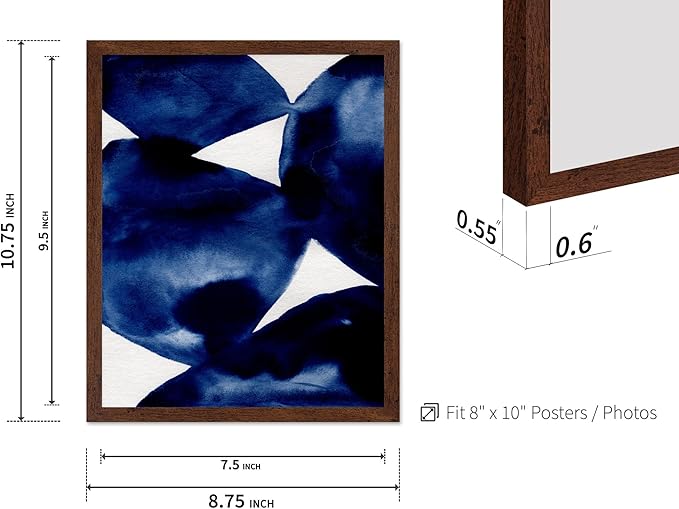 Monem Art Indigo Abstract Watercolor Painting Print - Minimalist Modern Art Poster - Wall Decor for Living Room, Bedroom or Office - 8x10 Brown Framed Wall Art by Mareike Bohmer