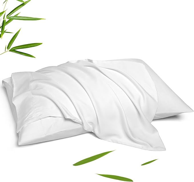 100% Rayon Derived from Bamboo Pillowcases Standard Size Set of 2, Soft Breathable Cooling Pillow Cases, White 20x26 Inches