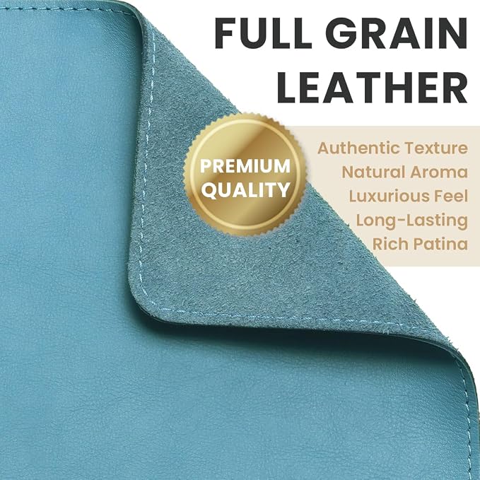 Full Grain Genuine Leather Desk Pad – Sky Blue (XL) - Premium Desk Mat with Non-Slip Backing, Thick 3mm, Office Desk Protector for Work & Gaming (Extra Large 35.4 x 15.7 inch)