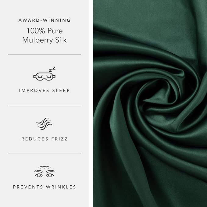 Fishers Finery 19mm 100% Pure Mulberry Silk Pillowcase, Quality Tested (Dark Green, K)