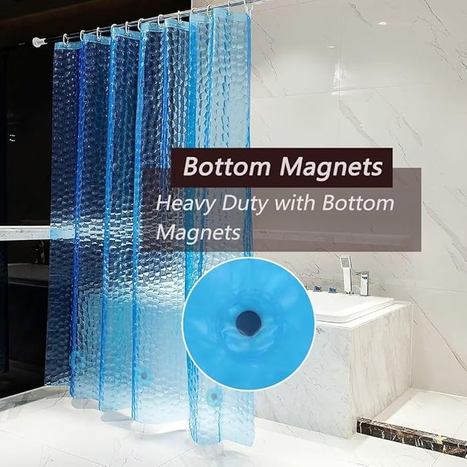 TIKABC Shower Curtain Liner, 4G EVA Blue Water Cube Shower Liner, Plastic Waterproof Shower Curtains, 72x72 inch with Grommet Holes 3 Magnetic Weights