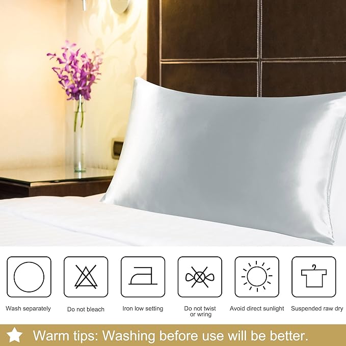 uxcell 1 Pack 100% Charmeuse Pure Silk Pillowcase for Hair and Skin, 350TC 19 Momme Soft Breathable Pillow Case with Hidden Zipper, Silver Gray King(20x36inch)